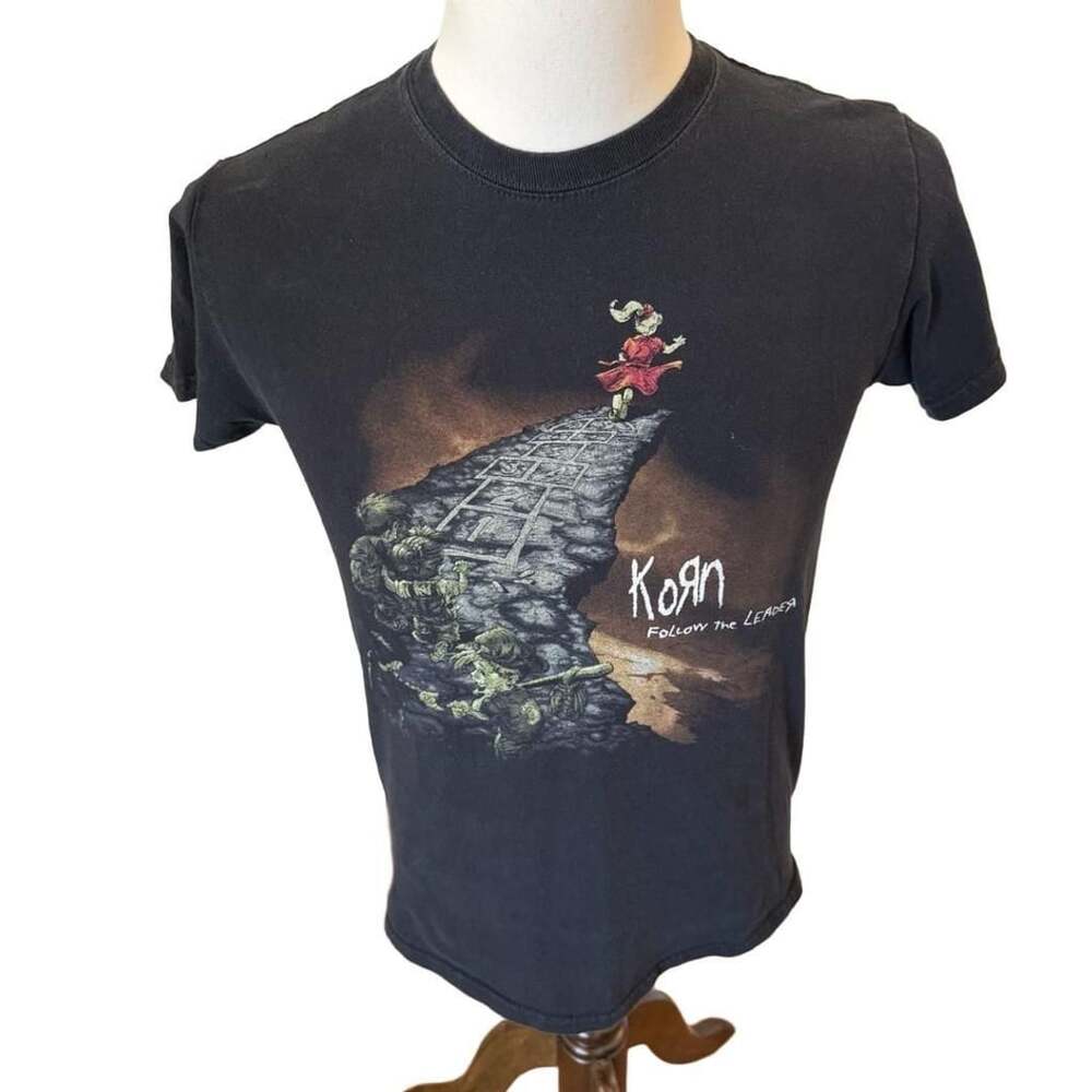 Korn Follow The Leader Band T-Shirt Black Graphic Tee Y2K Reprint